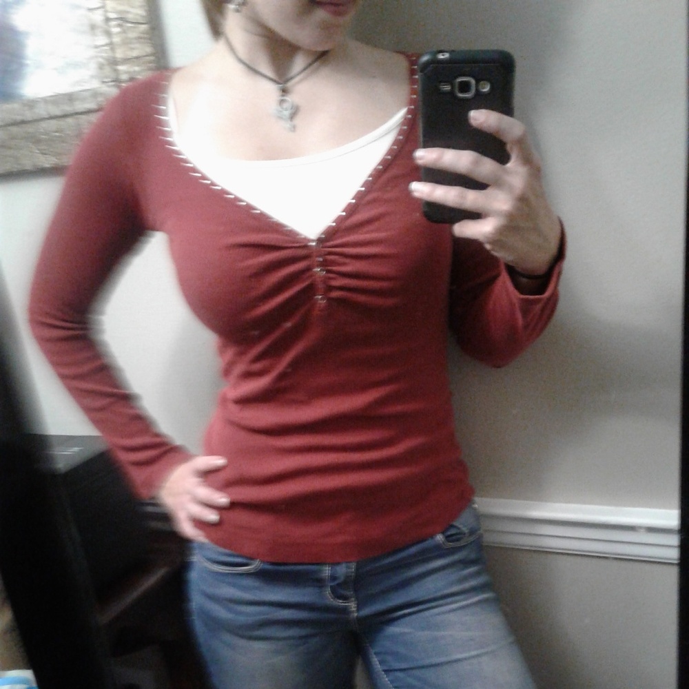 Burgundy Long sleeve Gem Top